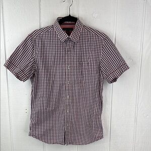 Banana Republic Men's Size Small Red, White & Blue Checkered Short Sleeve Shirt